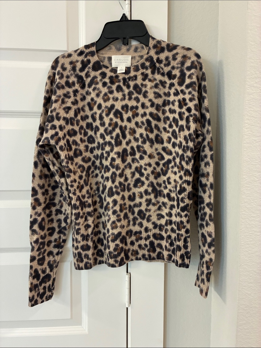 Caslon Raglan Sleeve Wool and Cashmere Sweater Tan Black Bea Leopard